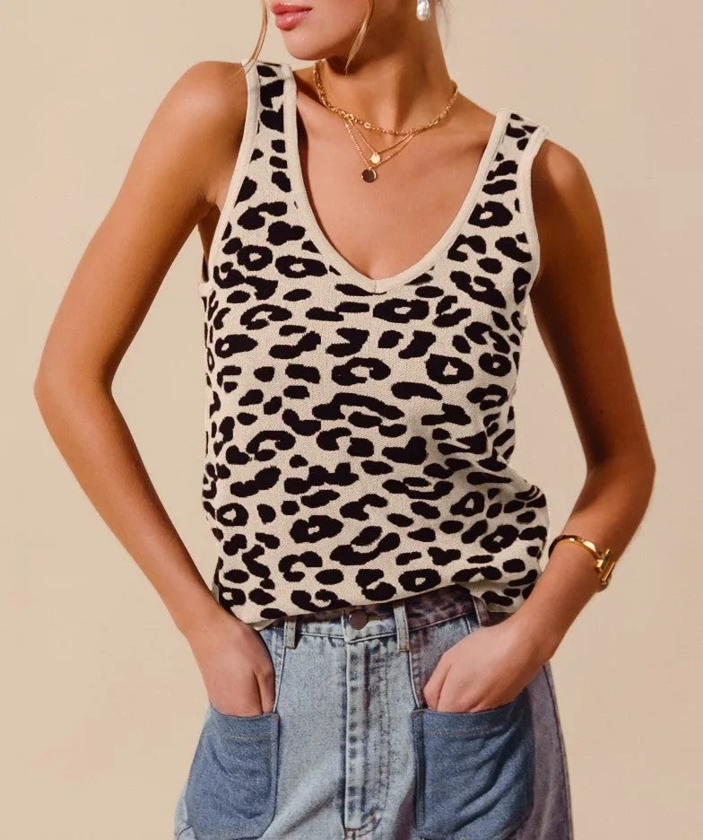 Leopard Knitted Lightweight V-Neck Tank Top