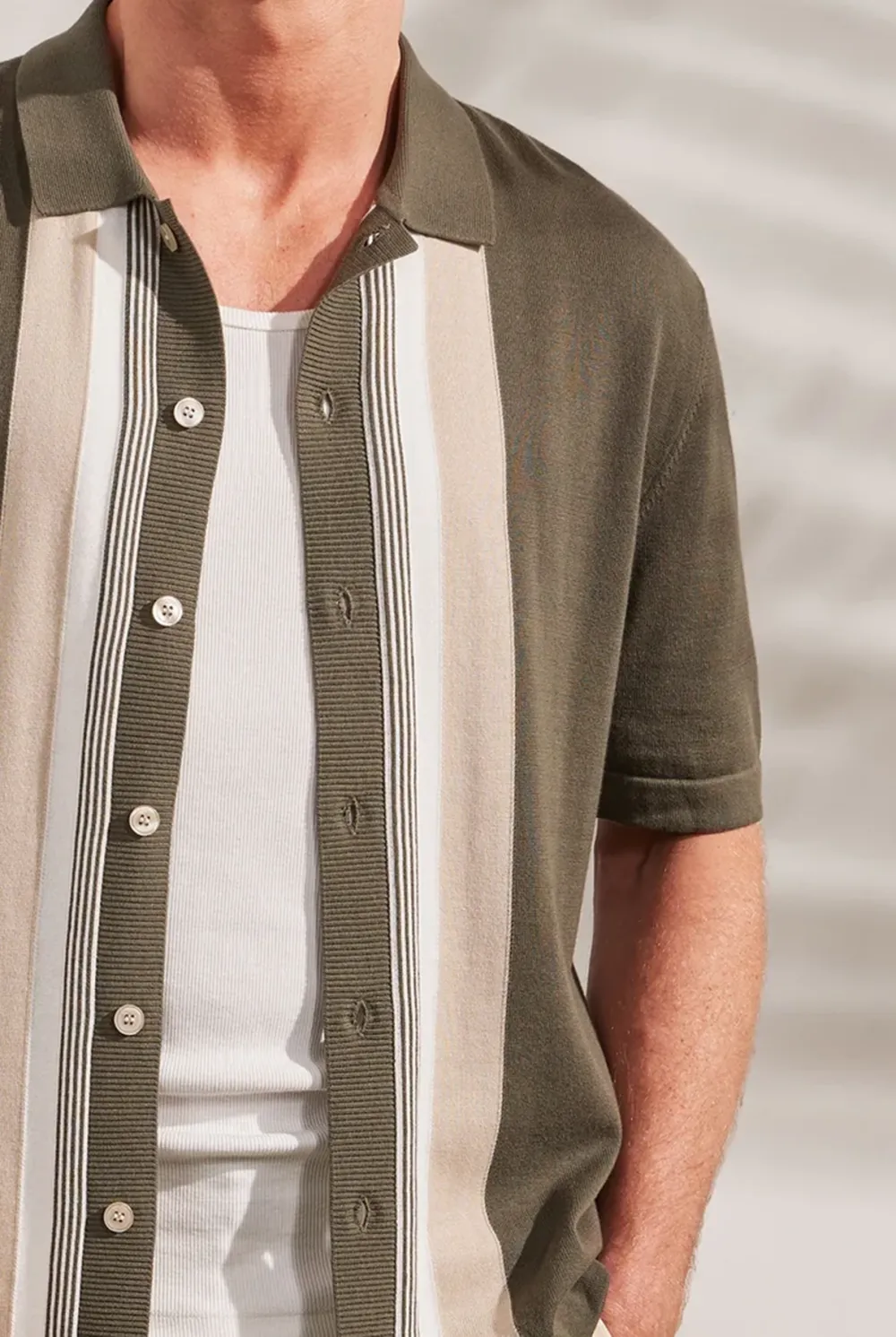 Smoke Pine Contrast Stripe Knit Shirt