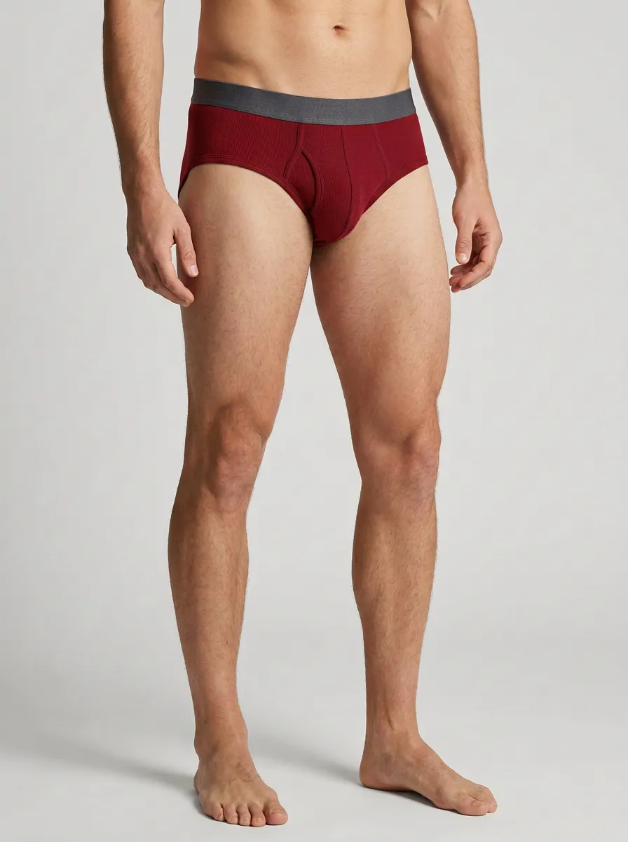 Men's Navy Blue Ribbed Cotton Printed Briefs