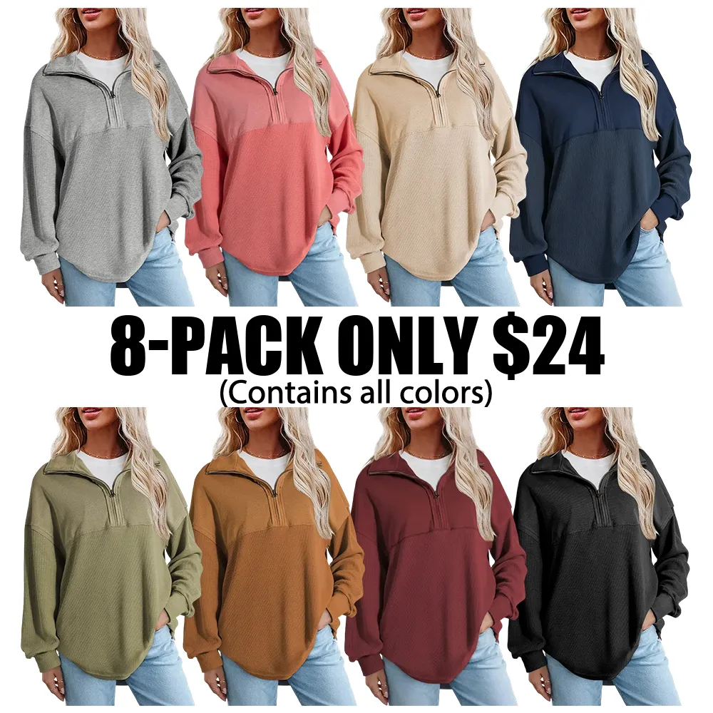 🔥Last Day💥Women's Half-Zip Waffle Knit Sweater🔥8-Pack Only $24