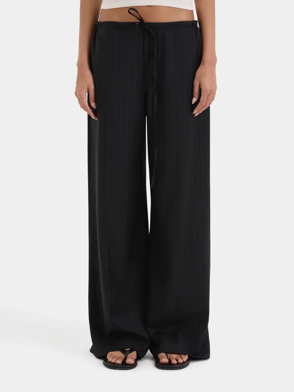 Casual Style Drawstring Pant Red Pinstripe