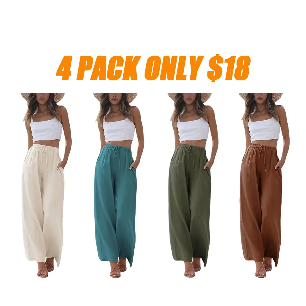 Women's cotton and linen wide-leg pants for summer