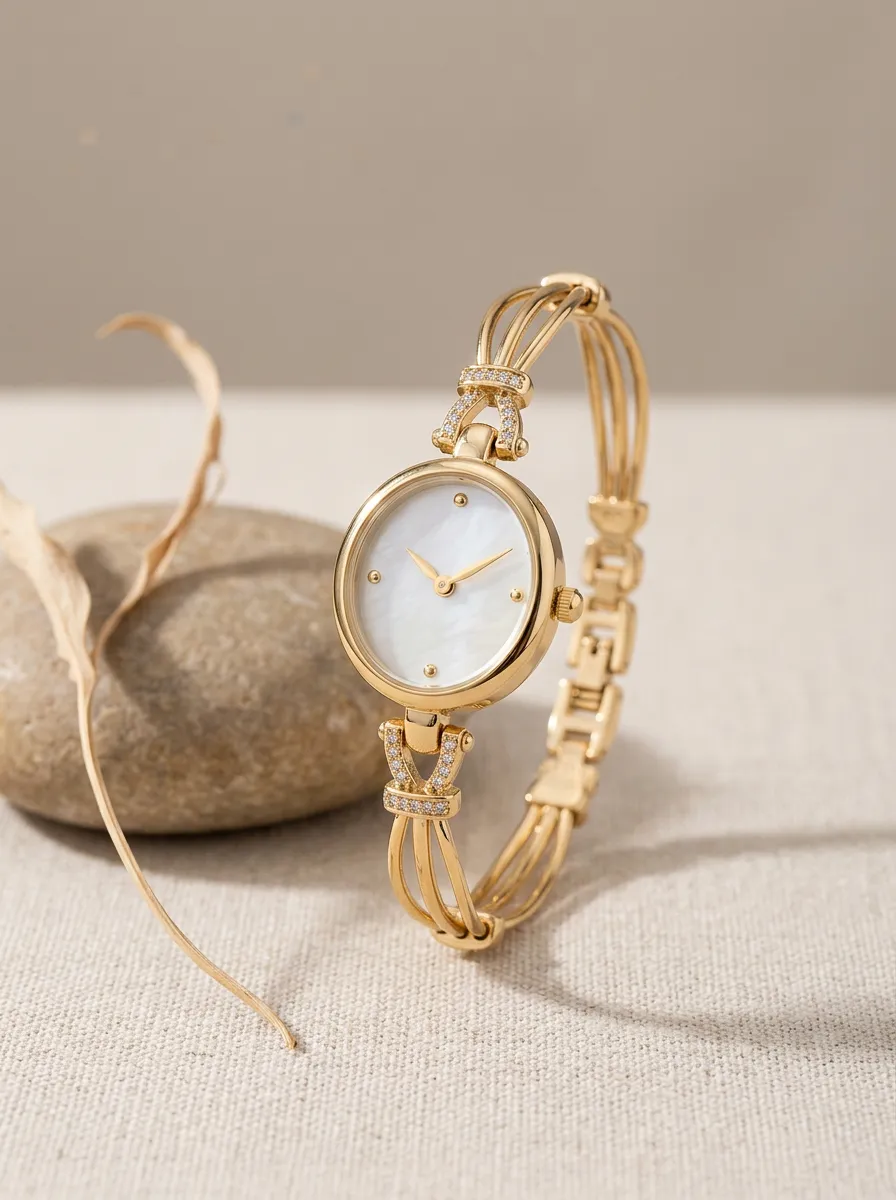 Gold-tone Mother-of-pearl Bangle Watch