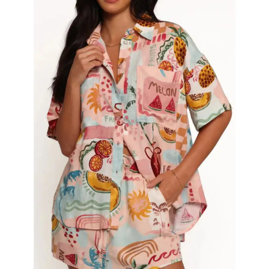 Modern Printed Button Up Shirt and Shorts Set