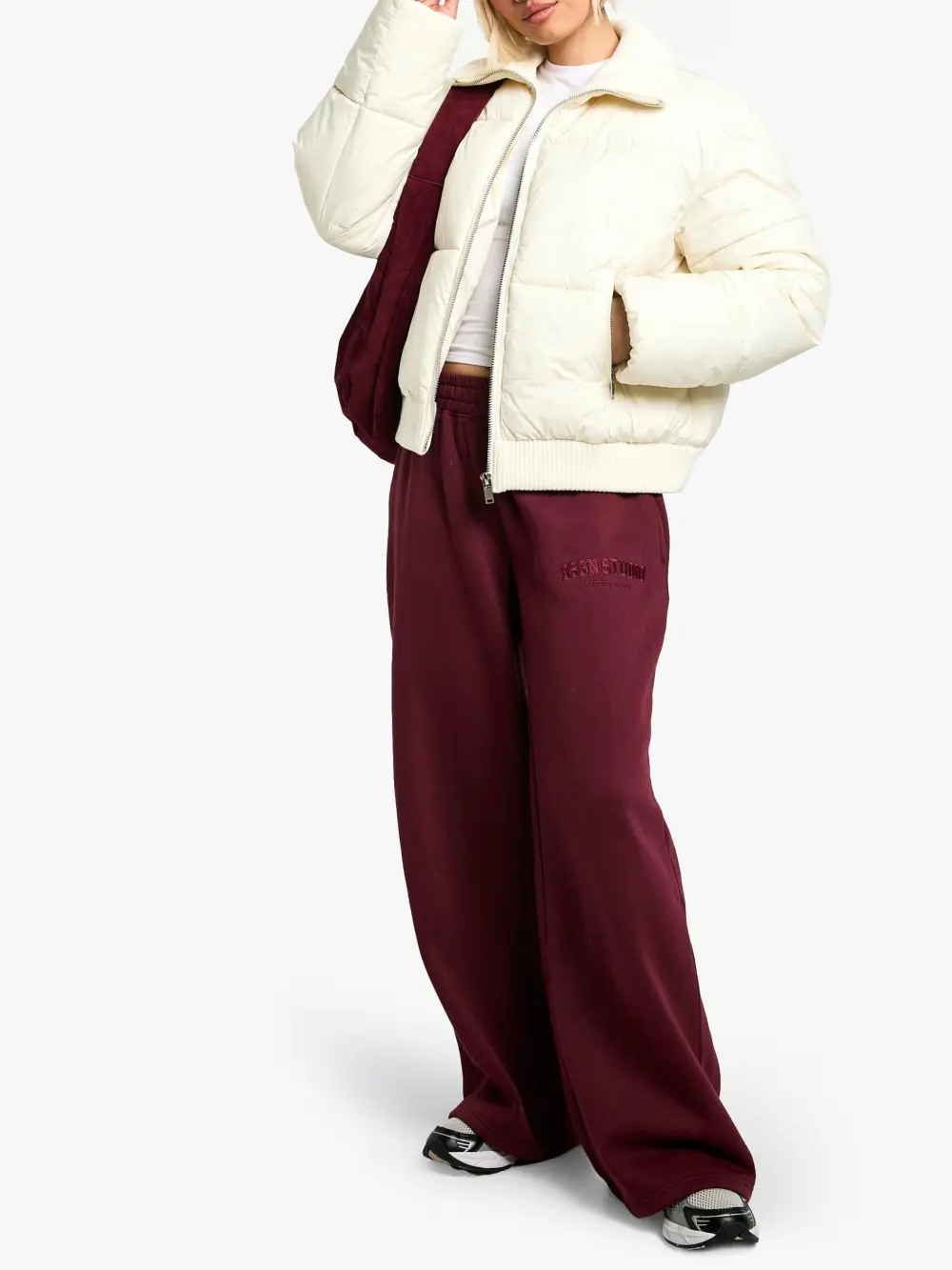 CREAM RIB DETAIL PUFFER JACKET