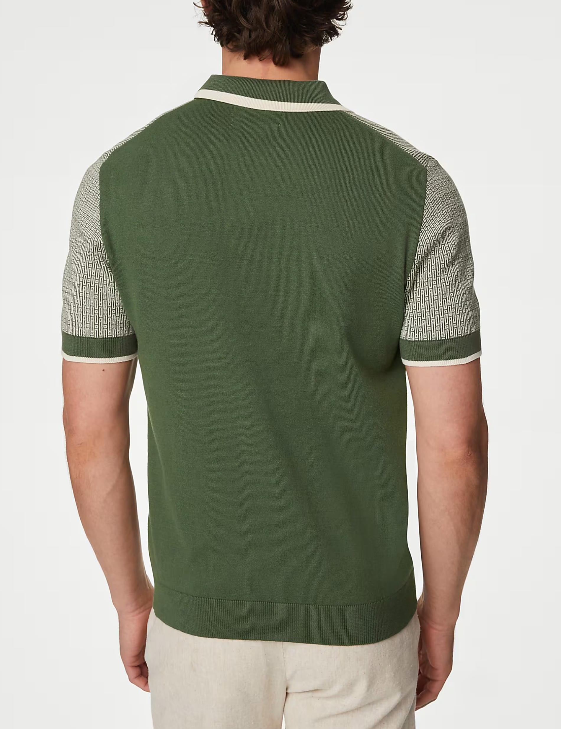 Men's Green Contrast Collar Knit Polo Shirt