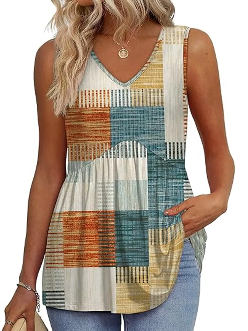 Womens Tank Tops 2025 Flowy Peplum Tops For Women Dressy Sleeveless V Neck Babydoll Tank Tops