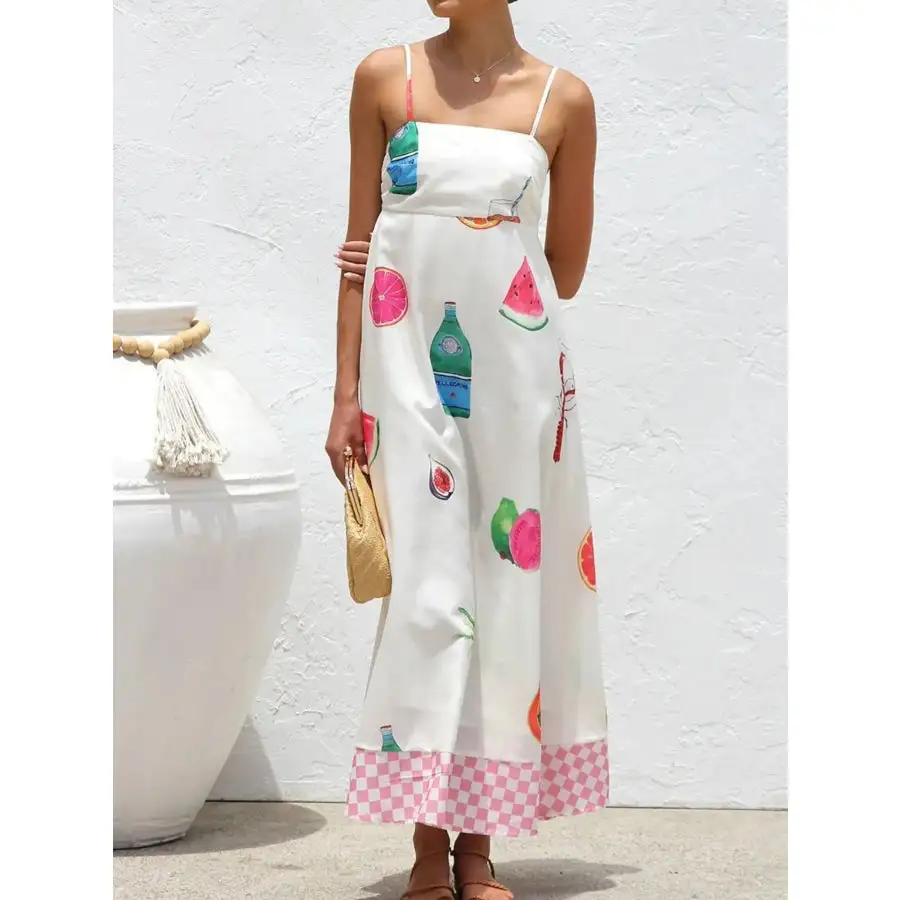 Casual Printed Square Neck Maxi Cami Dress
