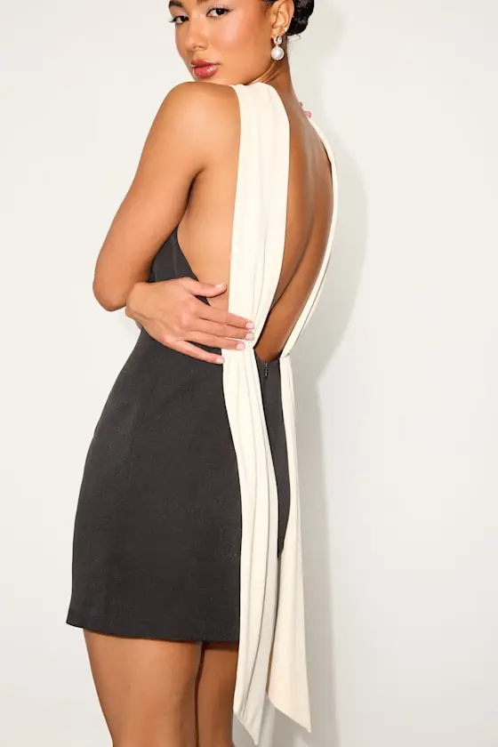 Sandri Black and Cream Backless Bodycon Mini Dress