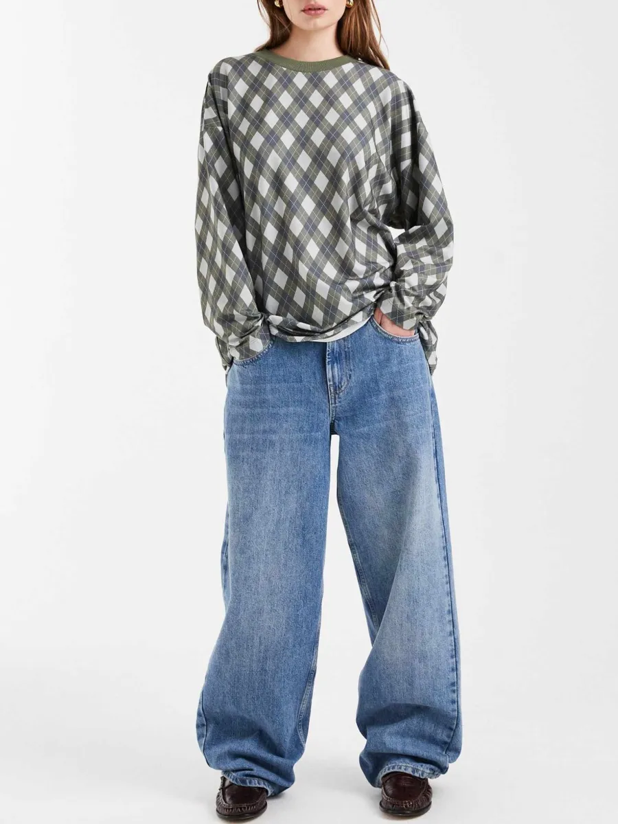 Argyle Oversized Long-Sleeve T-Shirt