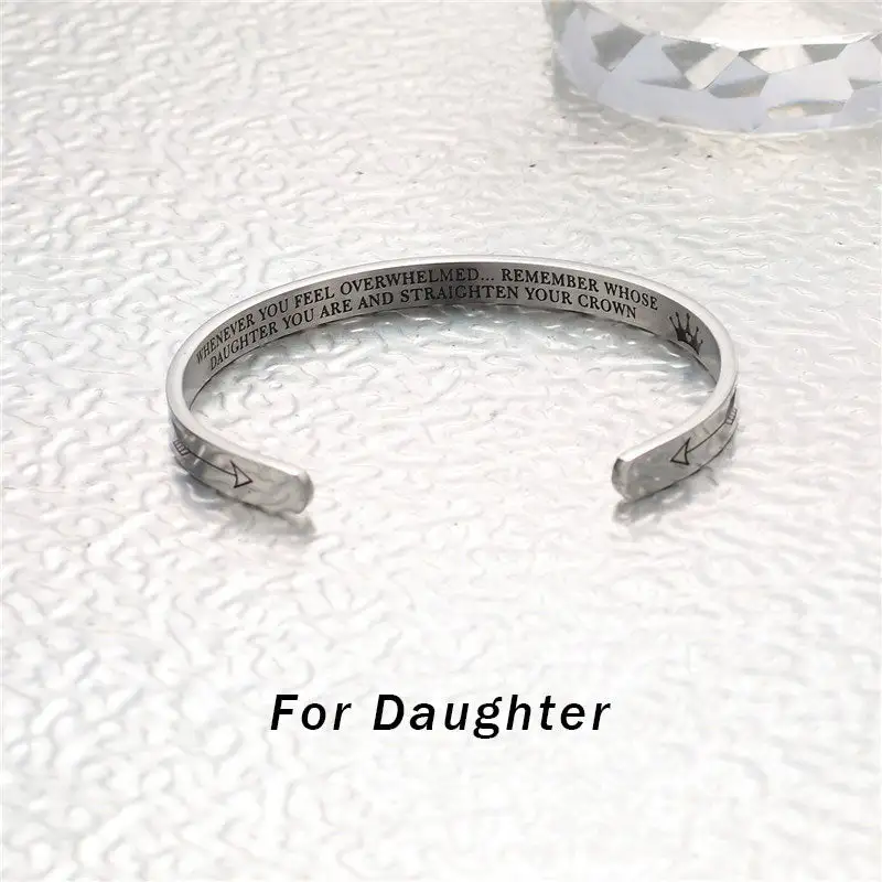 Inspirational Personalized Her Him Engraved Mantra Crown Bangle Bracelet