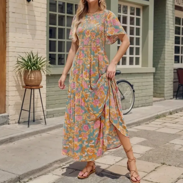 Textured Smocked Floral Maxi Dress