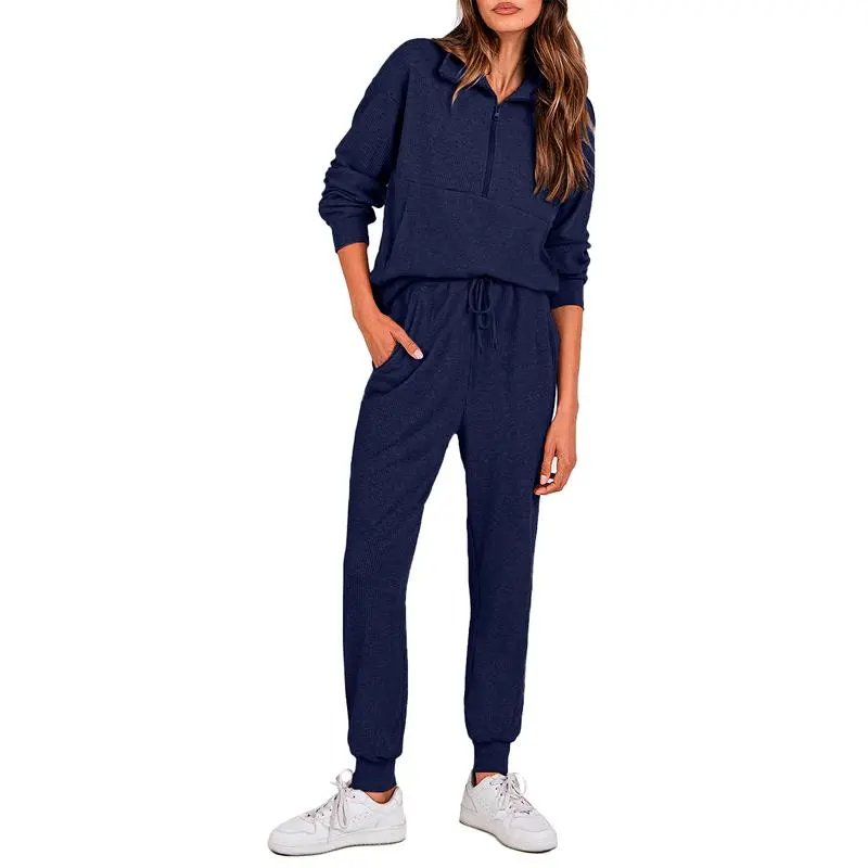 Women'S 2-Piece Sweatpants Set Long Sleeve Half Zip Pullover Sweatshirt & Joggers Pants Comfy Outfits Soft Tracksuit For Yoga Gym Activewear With Front Pocket & Elastic Waistband - Sweatsuit Loose