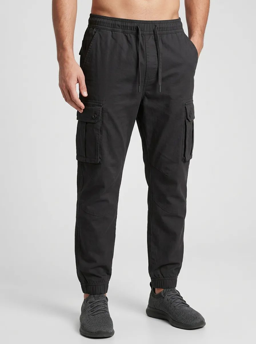 Relaxed Multi-Pocket Elastic-Waist Men's Cargo Pants