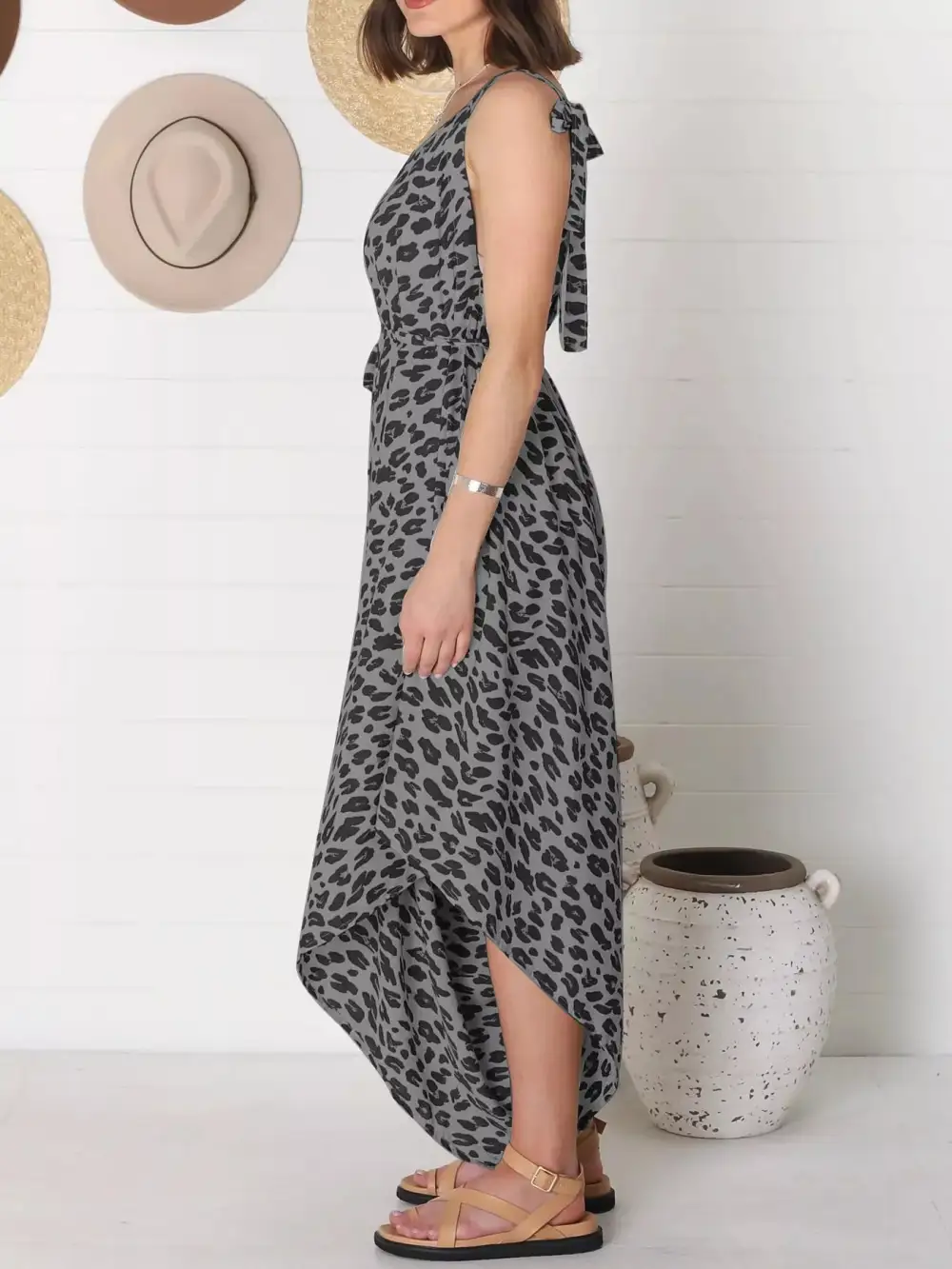 Plus Size Leopard Print V Neck Jumpsuit