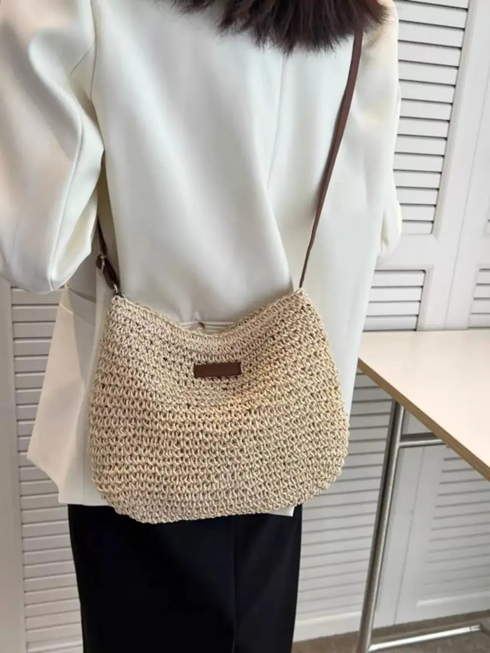 Woven Straw Adjustable Strap Crossbody Bag