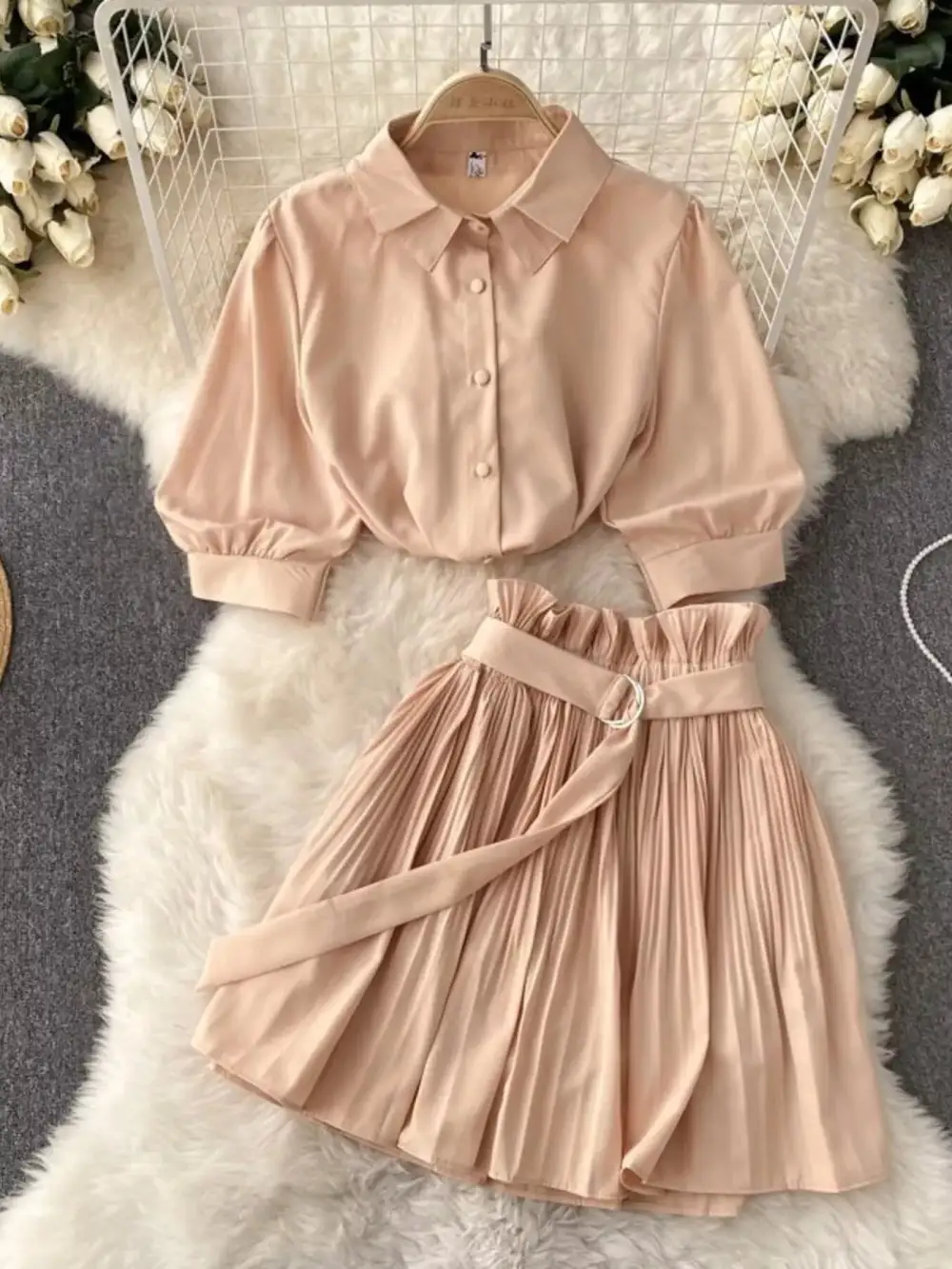 Puff Sleeve Pleated Coordinated Set