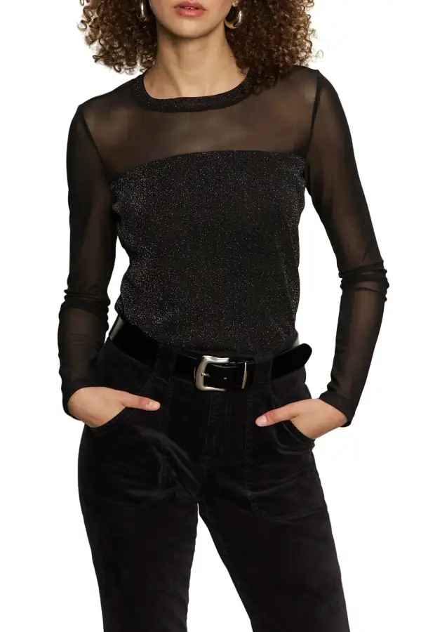 Mesh Sparkle Long Sleeve Fitted Tee