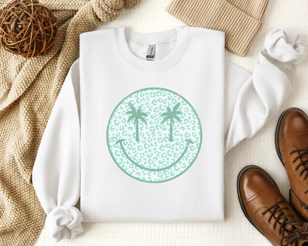 Palm Tree Smiley Graphic Crewneck Sweatshirt