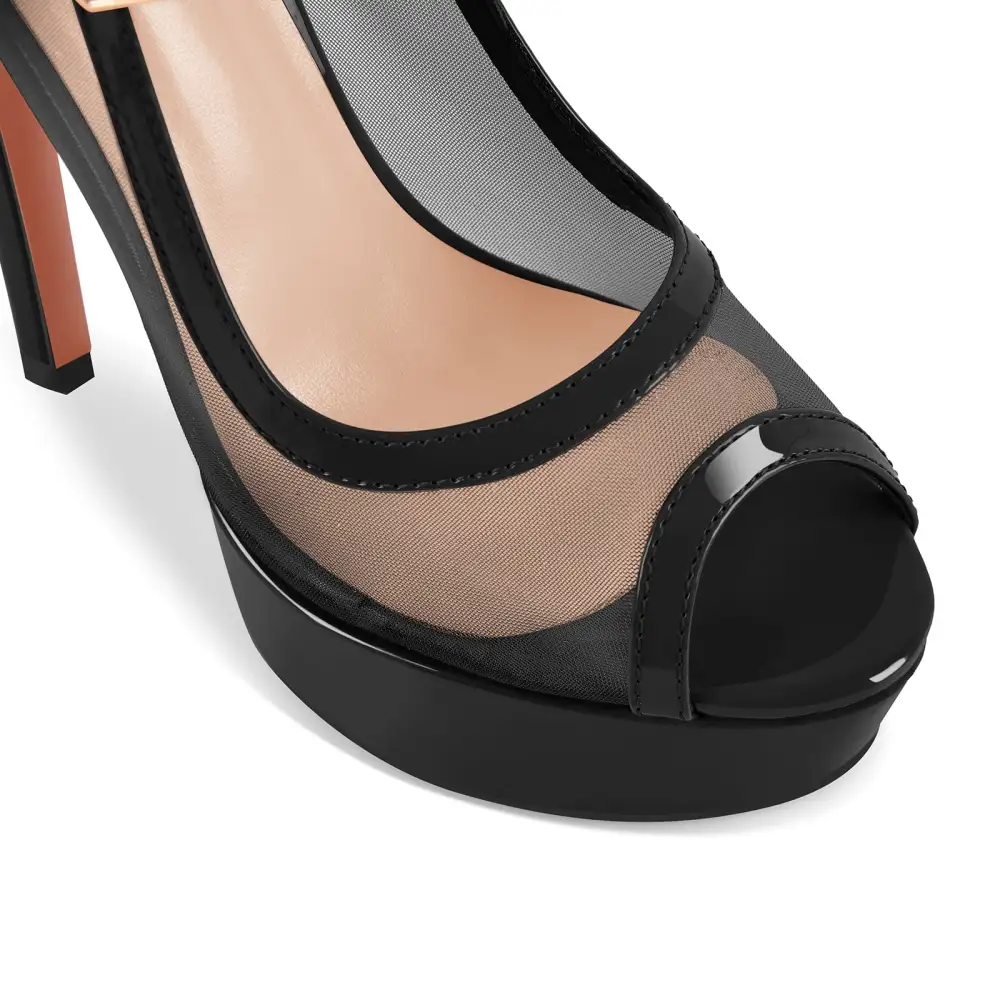 Mesh Detail Peep Toe Platform Stiletto Pumps