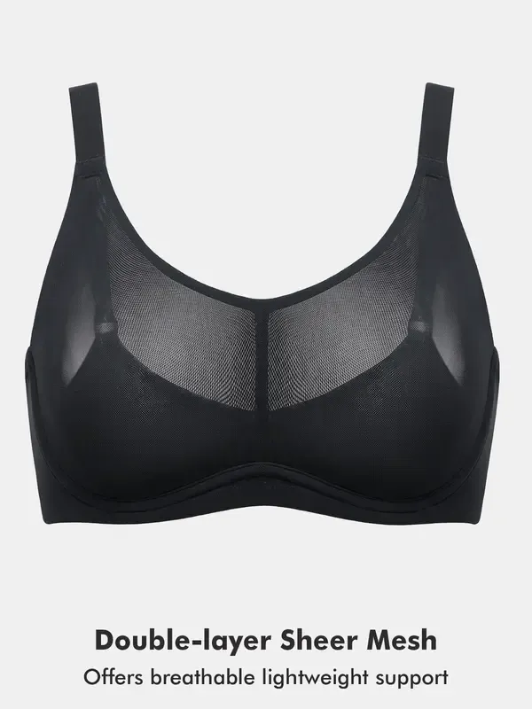 Women's Cosnufy Full Coverage Bra Sheer Mesh Plus Size Underwire Unlined