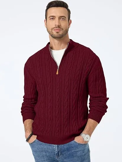 🔥 Men’s Quarter Zip Cable Knit Sweater – Timeless Texture. Effortless Warmth. Everyday Style | Winter Sale – Up to 40% OFF!