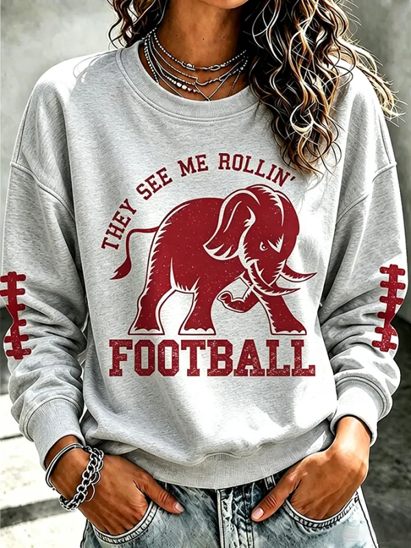 Women'S Rugby Printed Round Neck Top