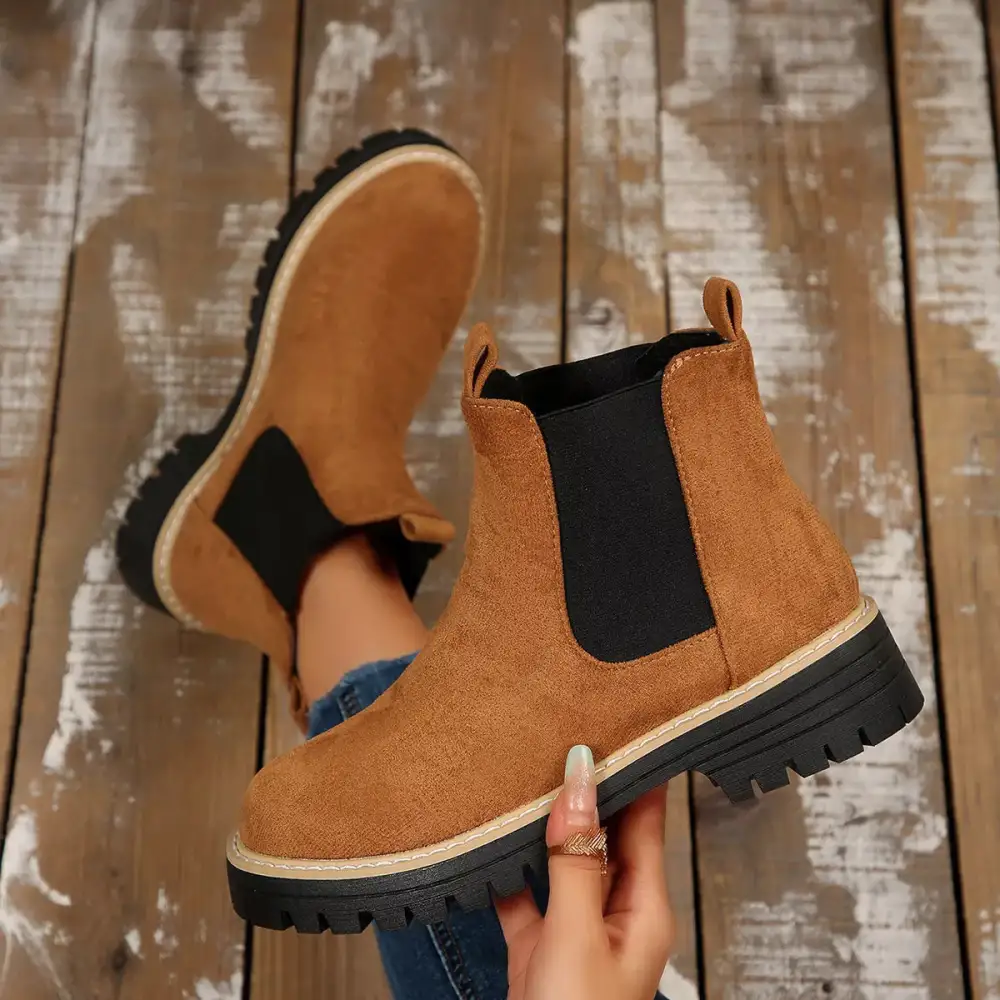 Layered Round Toe Block Heels Boots