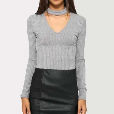 Ribbed Choker Edgy Chic Bodysuit