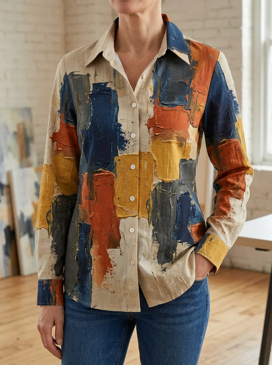 Women's Dynamic Abstract Art Lover Oil Painting Shirt