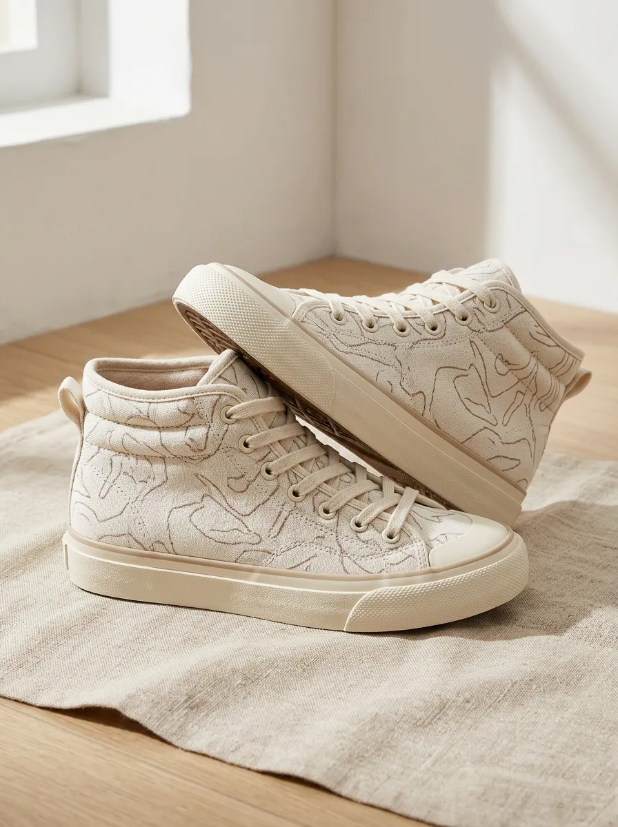 Women's Minimalist Abstract Line Art Printed High Top Sneakers