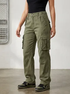 Flexible Embroidered Detail Tactical Style Training Look Women's Multi Pocket Cargo Pants