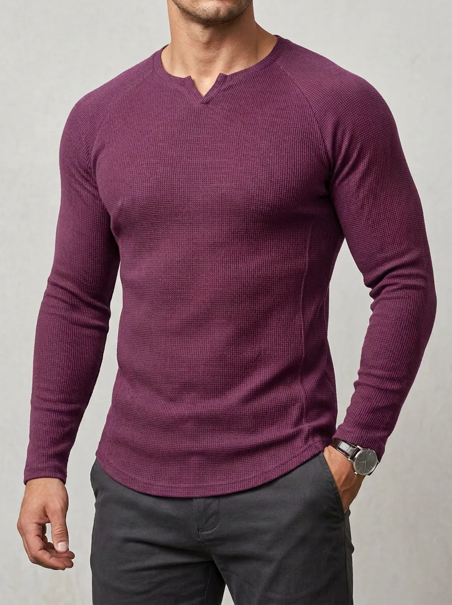 Men's Waffle Knit Henley Shirt