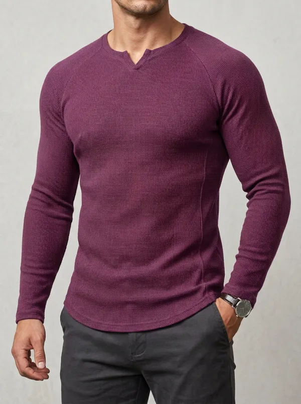 Men's Waffle Knit Henley Shirt