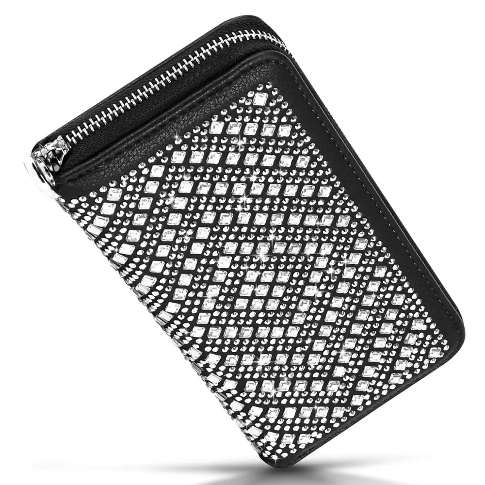 Statement Detail Crystal Accent Faux Leather Accordion Wallet