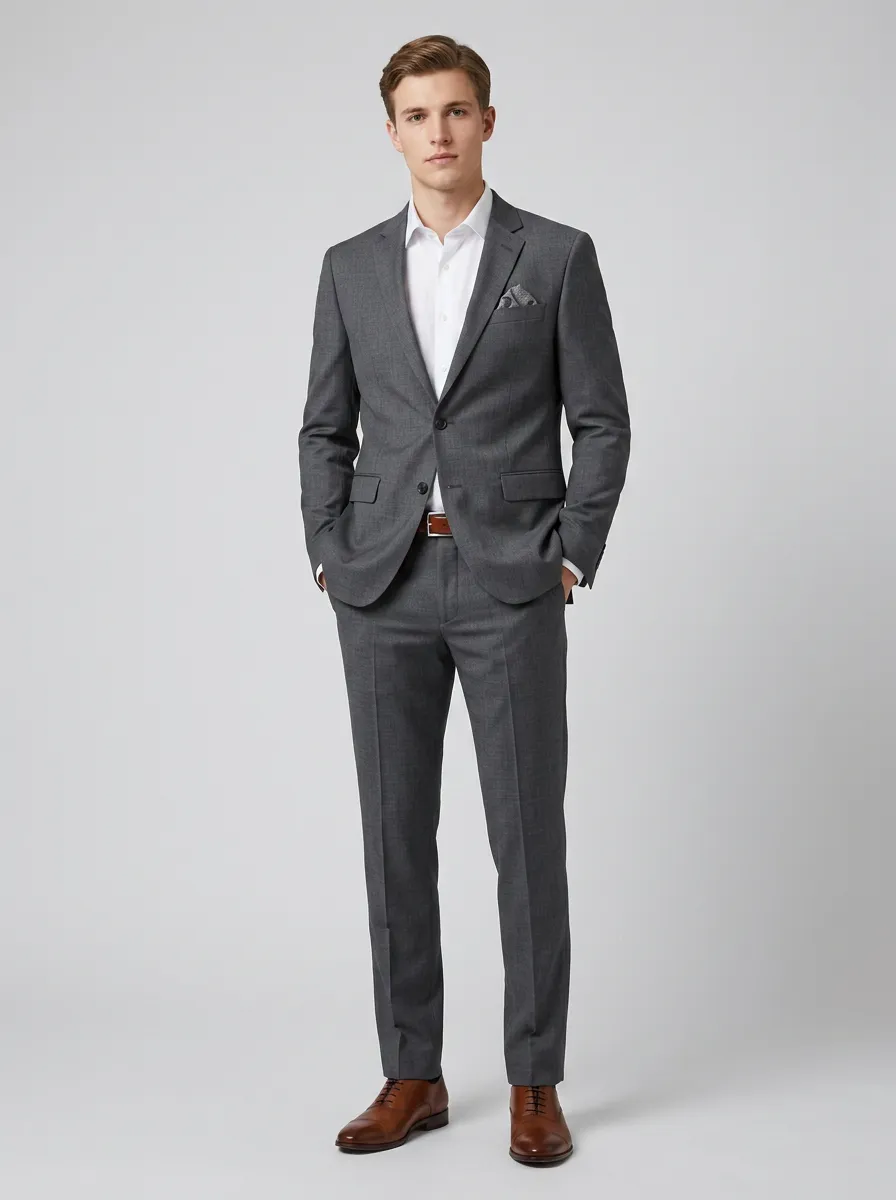 Men's Regular Fit Business Formal Charcoal Grey Solid Two-Piece Suit