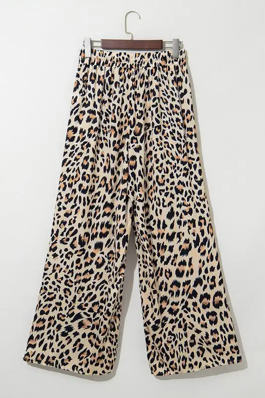 Allover Leopard Print Wide Leg Pants