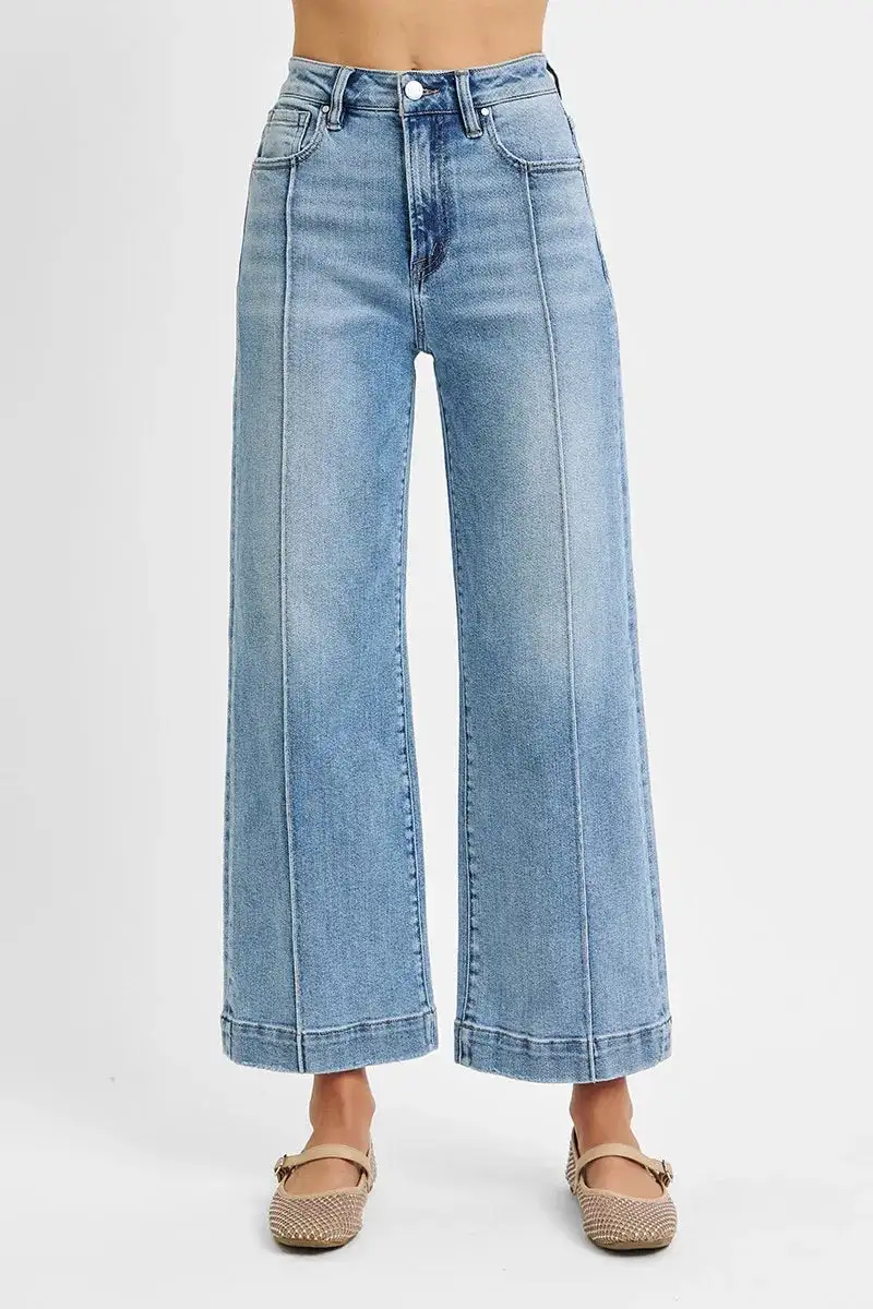 High Rise Front Seam Wide Leg Jeans