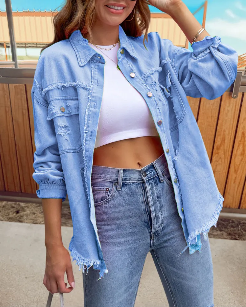Trendy Ripped Raw Edge Jacket