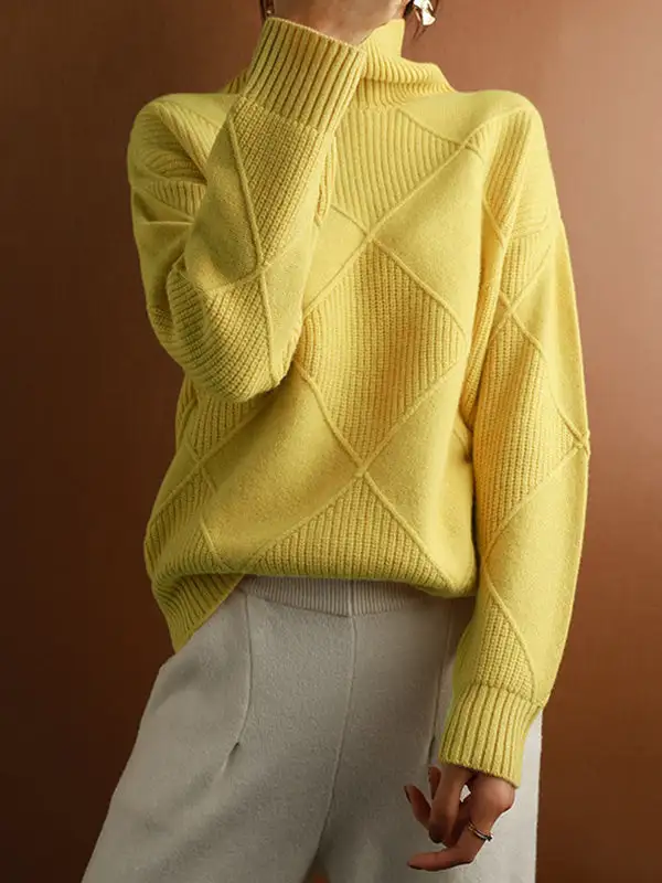 Casual Striped High Neck Long Sleeve Relaxed Fit Sweater