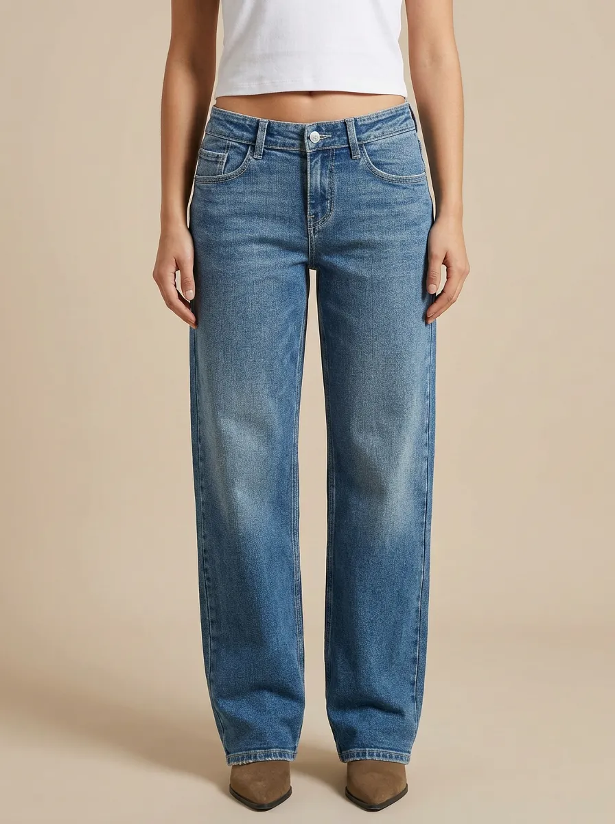 Women's Mid-Rise Belt-Loop Straight-Leg Denim Jeans