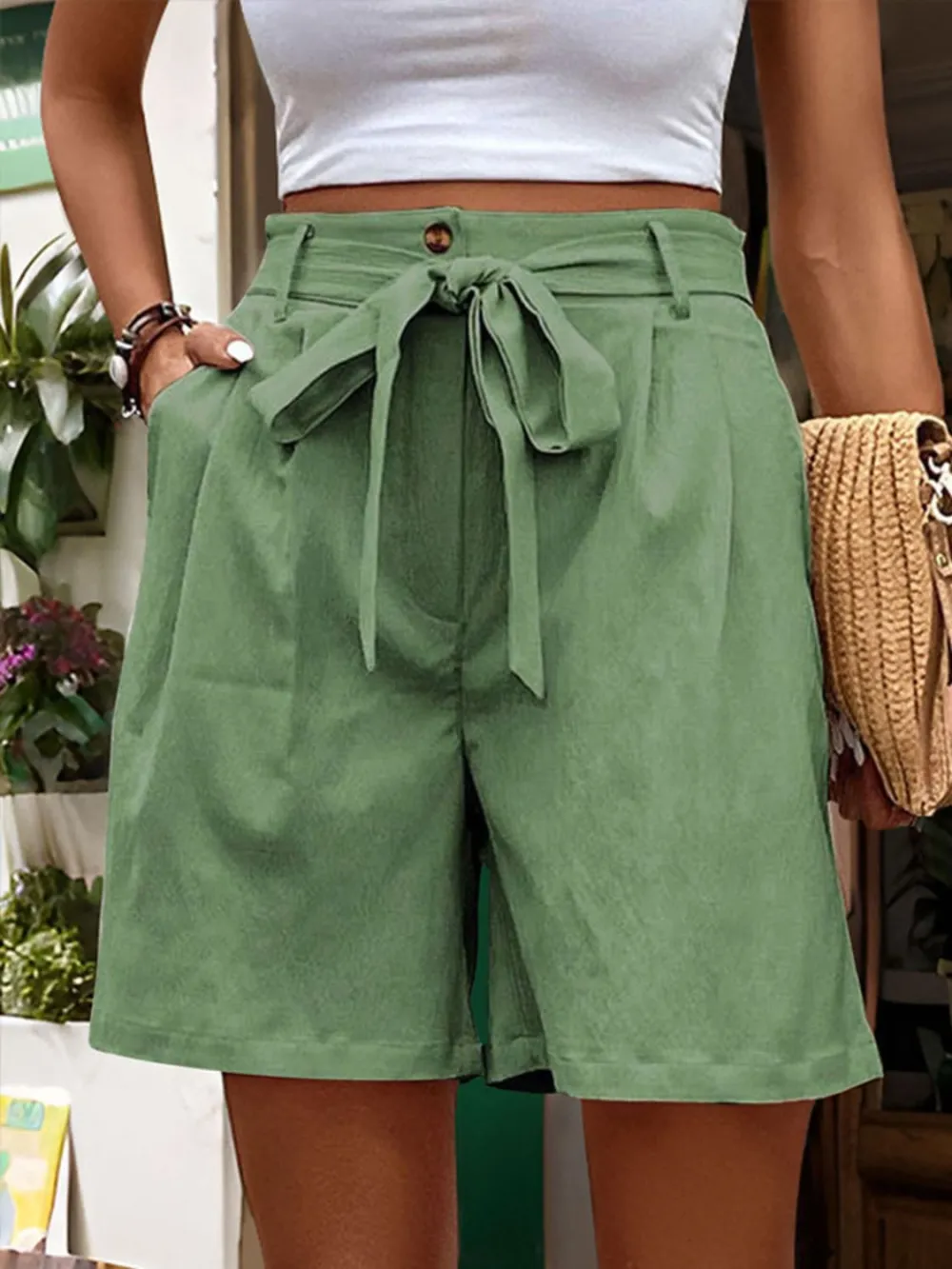 Tied High Waist Pocket Shorts