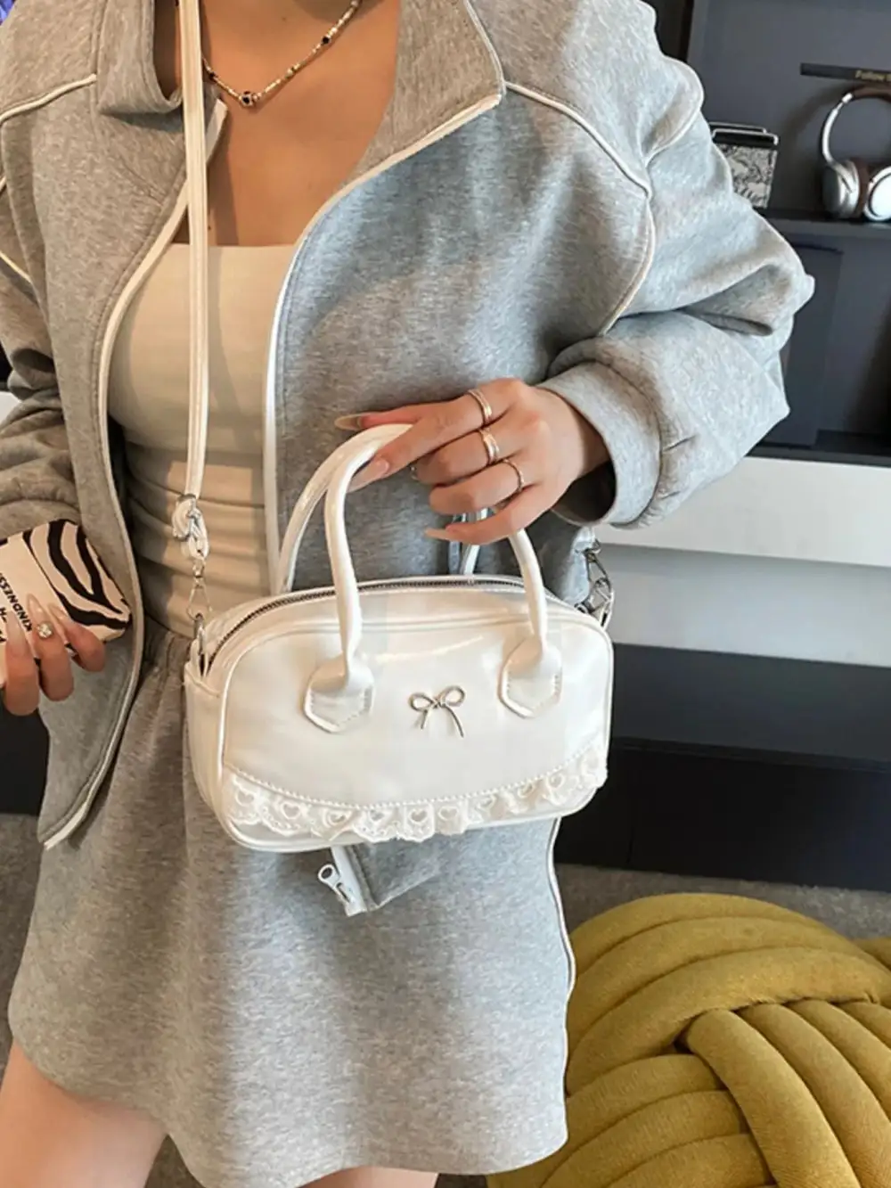 Lace Bow Accent Crossbody Bag