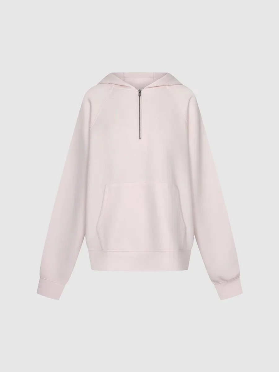 A Loose Pink Casual Hoodie With A Zipper Collar For Ladies
