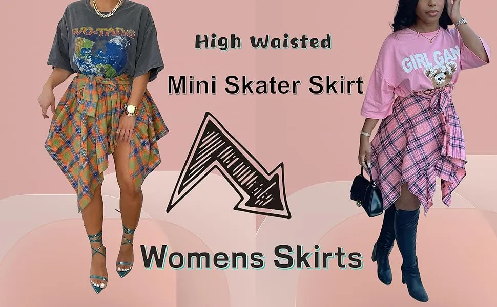 Women's Fashion Style Plaid Print Asymmetrical Hem High Waist Skirt, Casual Comfort Elastic Waist Tiered Layer Knee Length Skirt for Summer Going Out Streetwear, Fashionable Trendy Plaid Skirt, Womenswear Everyday Bottom
