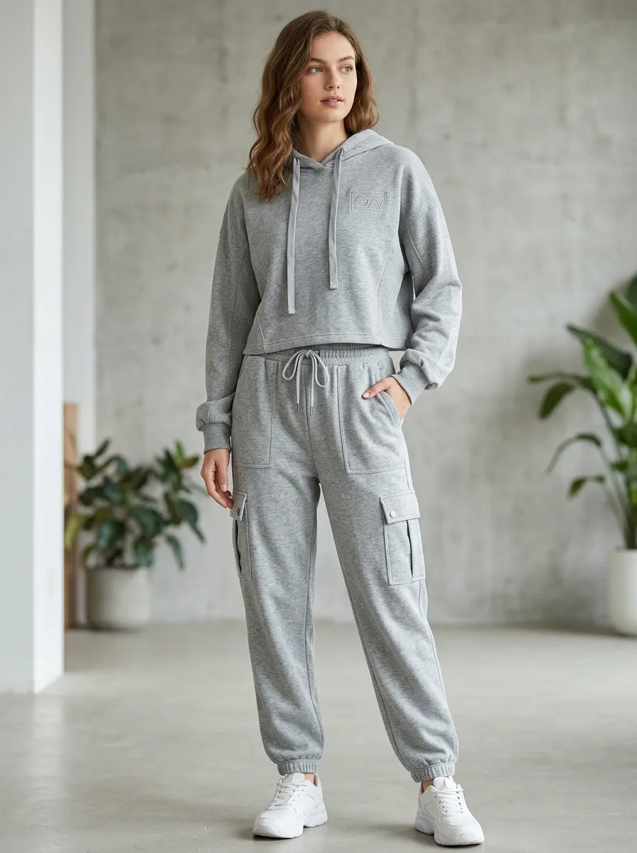 Women's Casual Sporty OA Logo Printed Hooded Jogger Set