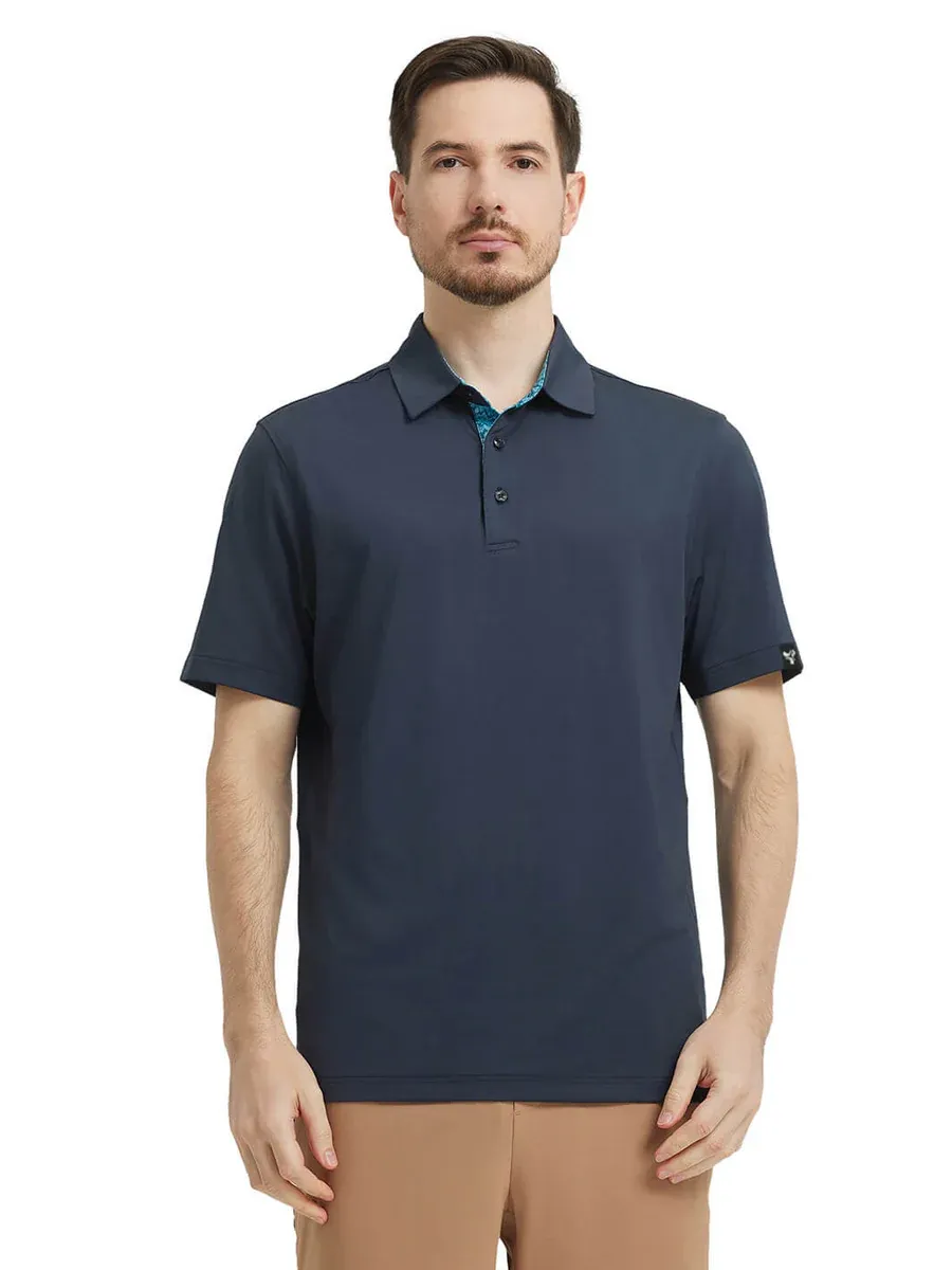 Men'S Designed Collared Solid Performance Polo