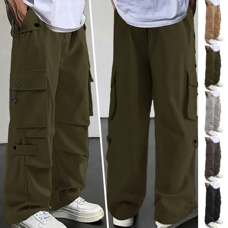 Men's Baggy Cargo Pants Pockets Waistband