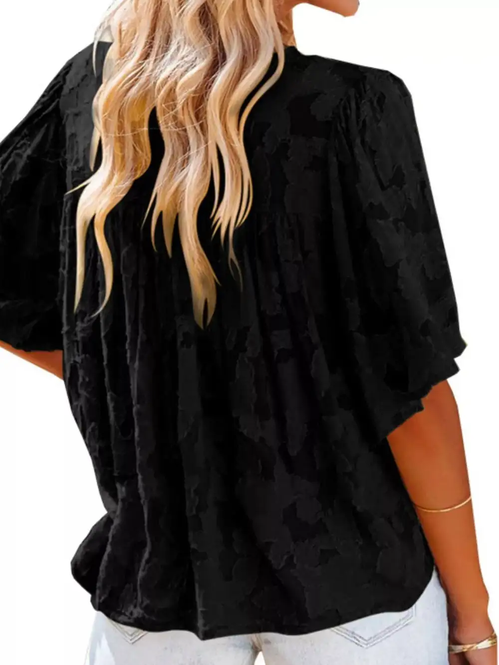 Textured V Neck Button Down Shirt Plus