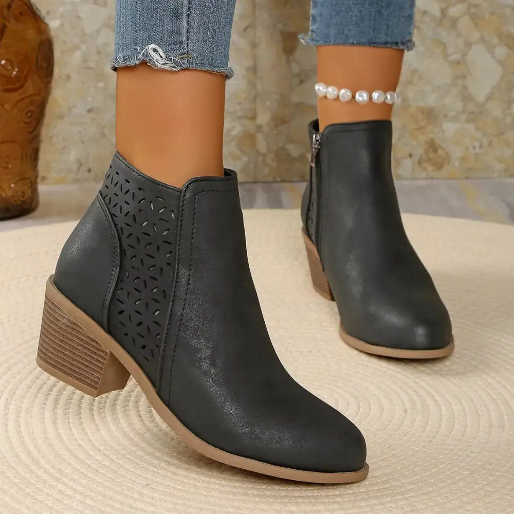Casual Point Toe Block Heels Boots